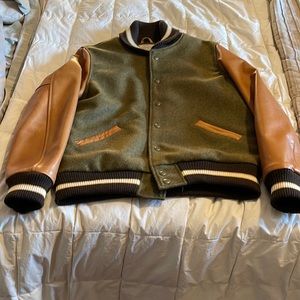 Dehen1920 leather varsity jacket